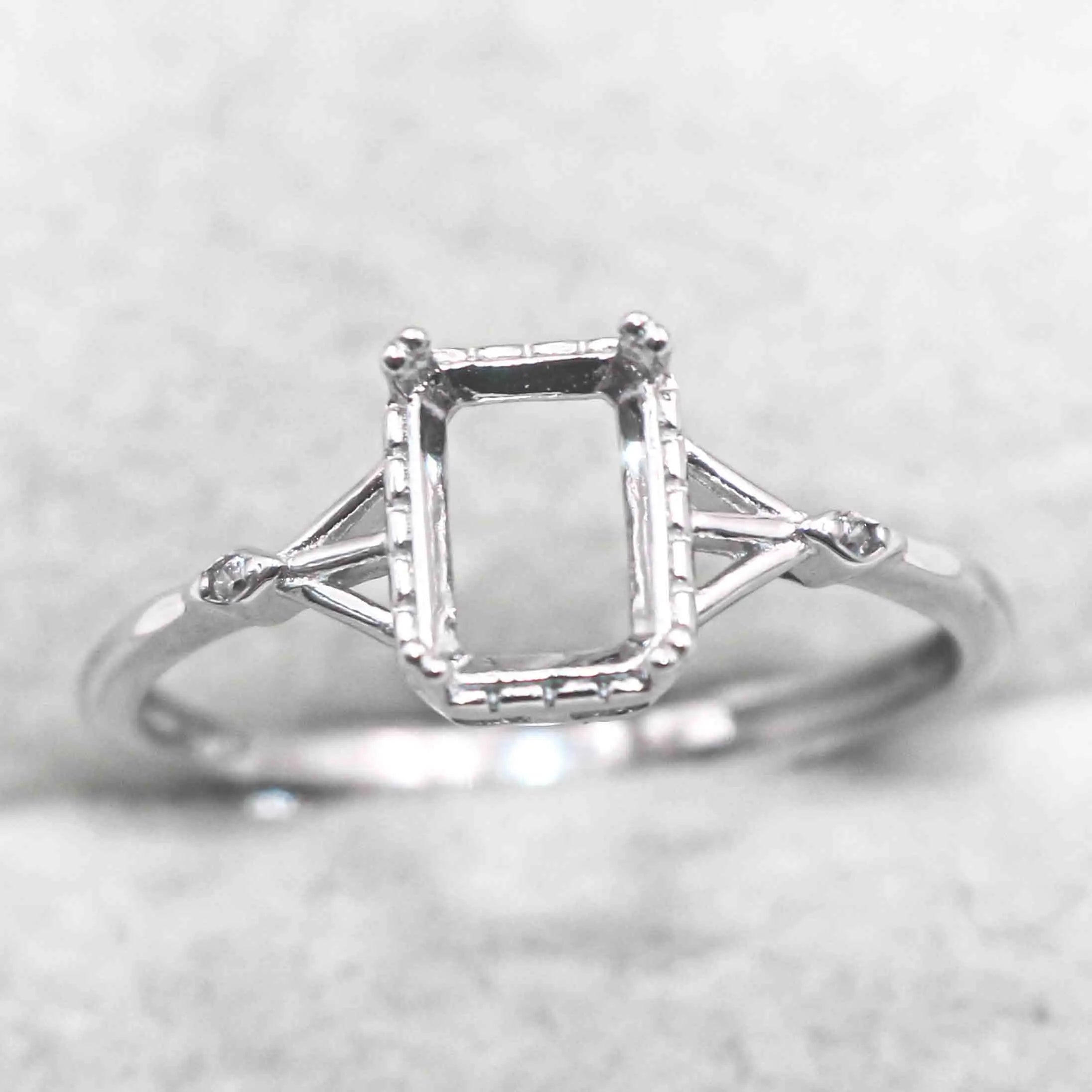 Sterling Silver 5*7mm Semi Mount Ring Square Shape Empty Frame Blank Claws Setting S925 Base Without Center Stone for Inlay DIY