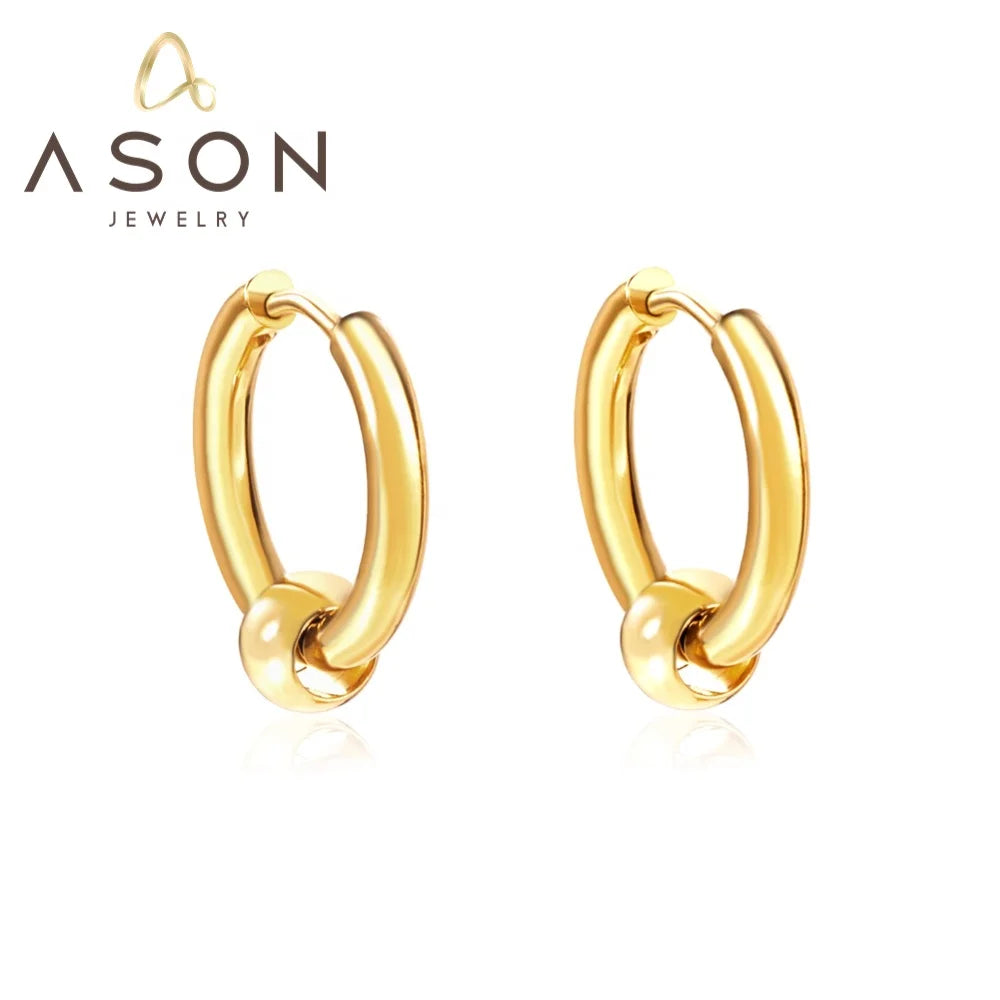 Ason Jewelry Wholesale New Style Stainless Steel Circle Earrings Simple High Quality Hoop Ball Earrings for Ladies