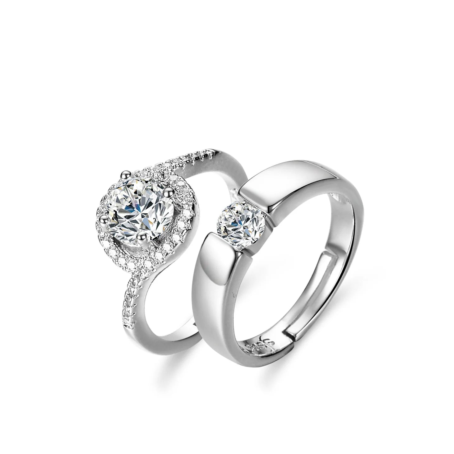 Romantic Silver Plated Zircon Luxury Diamond Shiny Couple Rings for Women Men Wedding Engagement Ring Jewelry