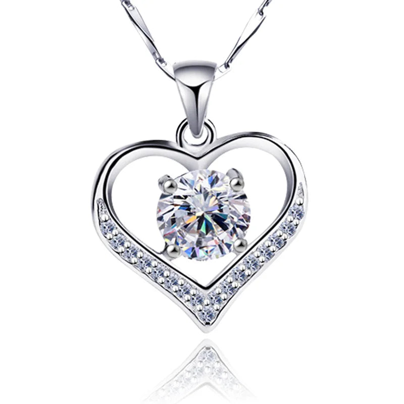Wholesale Custom Jewelry Dainty 925 Sterling Silver Zirconia Heart Pendant Necklace for Women