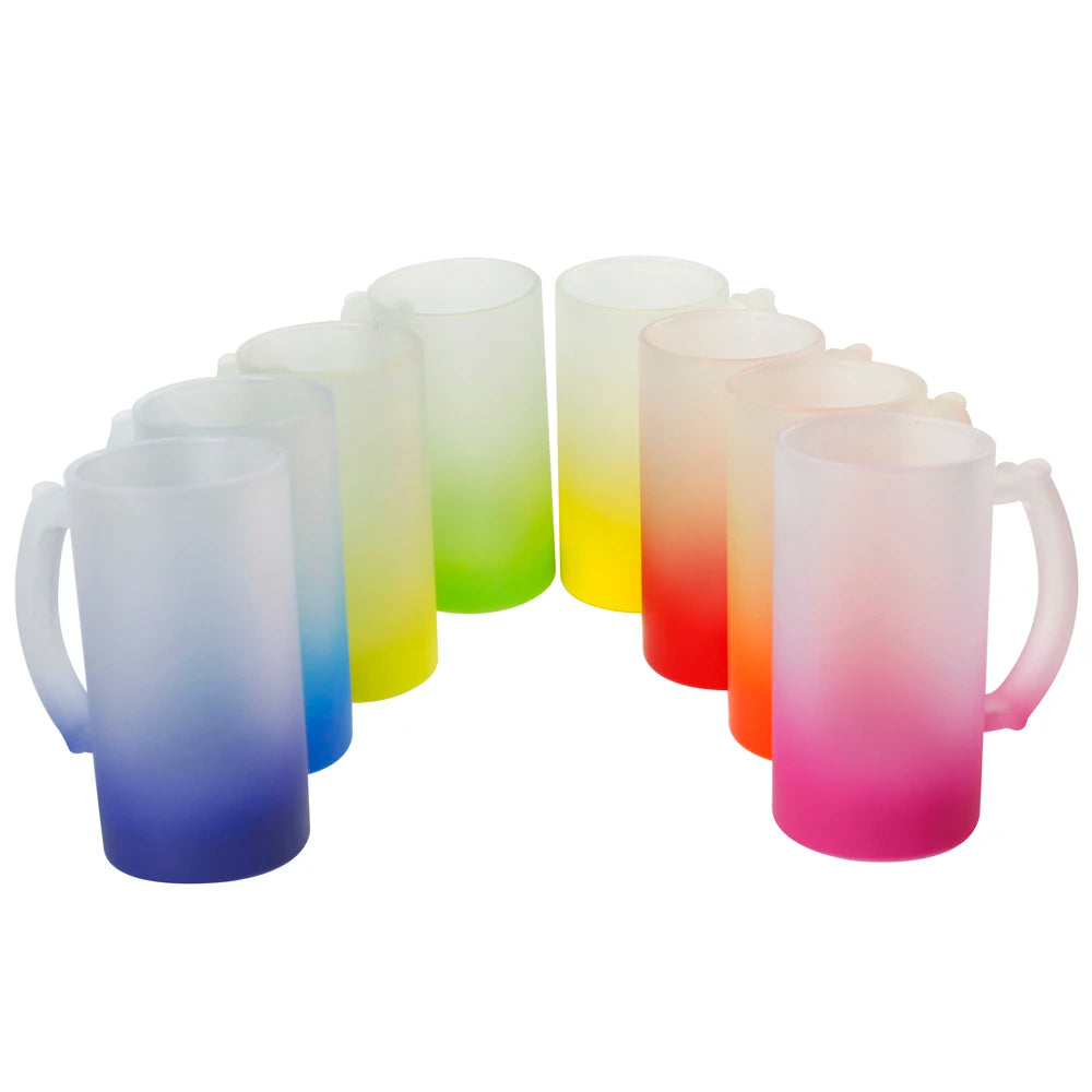 16oz Wholesales Heavy Based Custom Gradient Color Custom Logo Frosted Large Beer Glass Mug with Handle