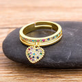 QIKU New Trendy Romantic Heart Shape Engagement Opening Adjustable Rings Women Copper Zircon Elegant Wedding Jewelry Charm Gift