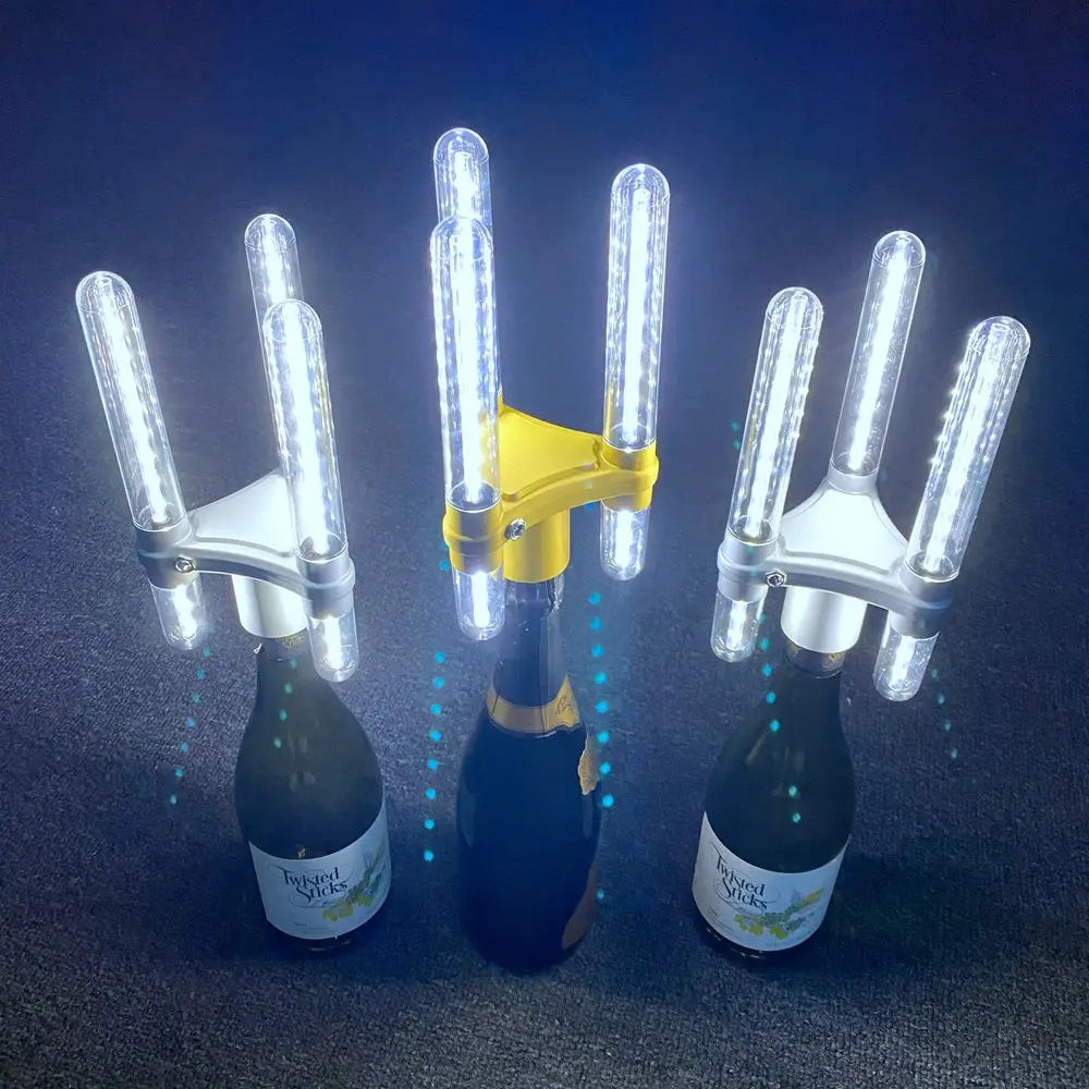 RICHSHINING New Triple Led champagne Strobe Baton Lights Led 3 Head Sparkle Light up Bottle Topper for Wedding Nightclub