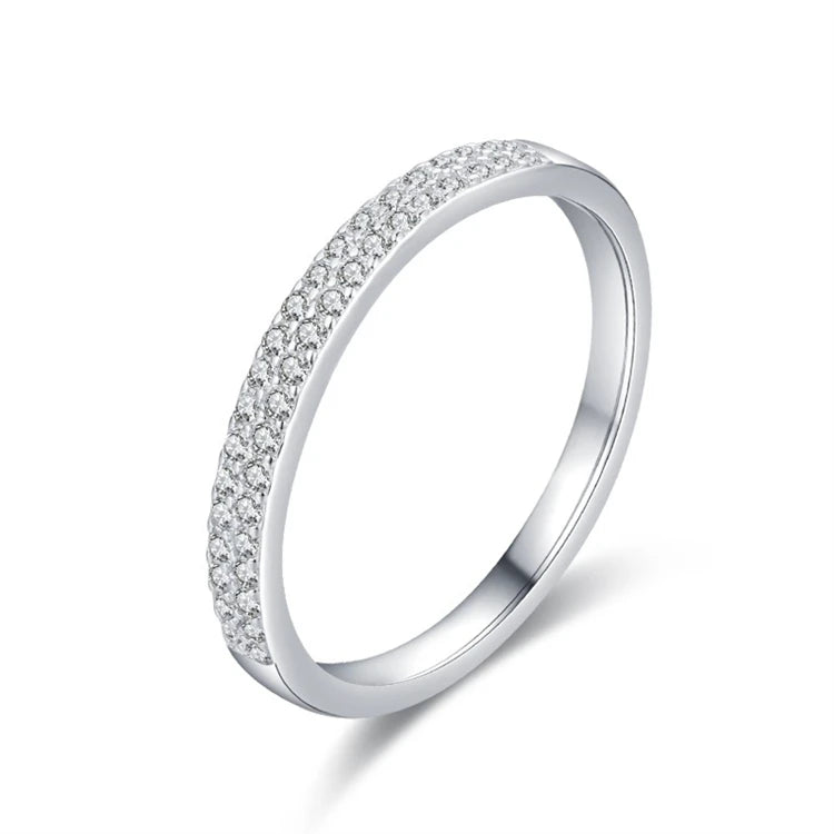 Fashion Fine Jewelry 925 Sterling Silver Women Simple Two Tones Full Diamond Stacked Ring