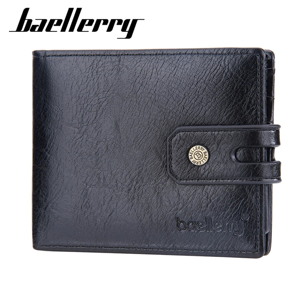 Baellerry Men's Vintage Business Style Leather Wallet Short Male Purses with RFID Zipper Closure and Multi Card Buckle Holder