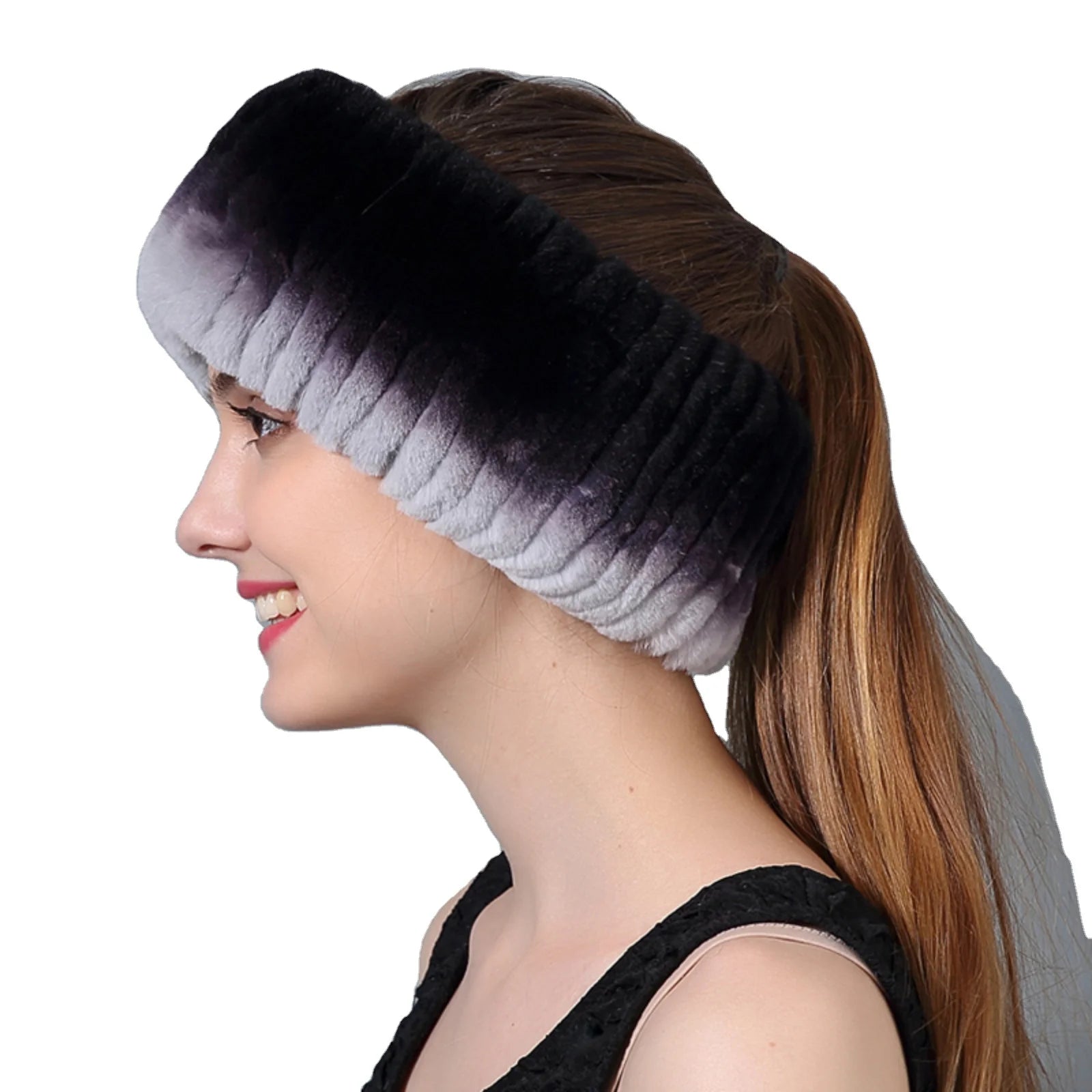 MWFur Dual Use Rex Rabbit Fur Headband for Girl Custom Made Fur Hair Bands Street Fashion