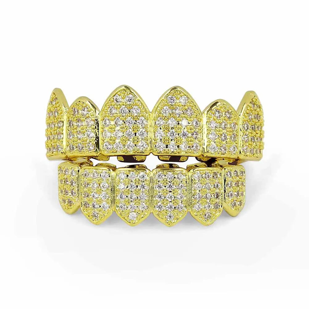 Copper Alloy Zircon Gold Body Jewelry Trendy Religious Hip-Hop Accessories Gold Plated Cusp Vampire Teth for Anniversary Unisex