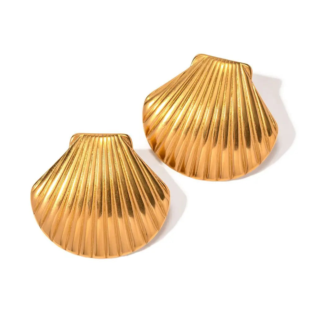 Beach Theme Jewelry Sea Shell Earrings Gold Earings 18k Women Waterproof Stainless Steel Shell Stud Earrings
