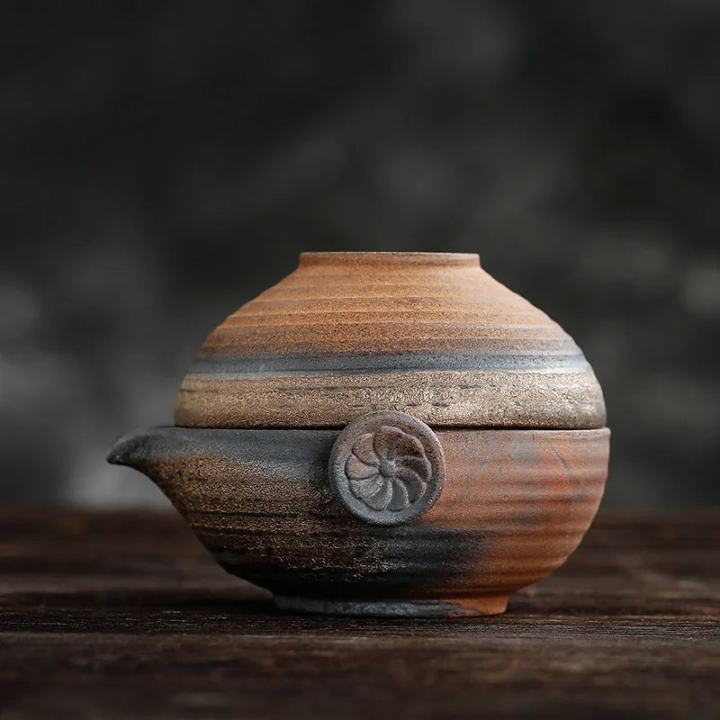 Handmade Japanese Style Coarse Ceramic Pottery Quick Cup One Pot One Cup Retro Firewood Tureen for Office Outdoor Travel Tea Set