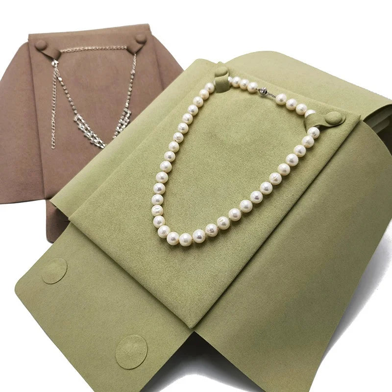 Custom Square Button Flap Velvet Storage Gift Bag for Necklaces Earrings Rings Bracelets in Grass Green Cardboard Model