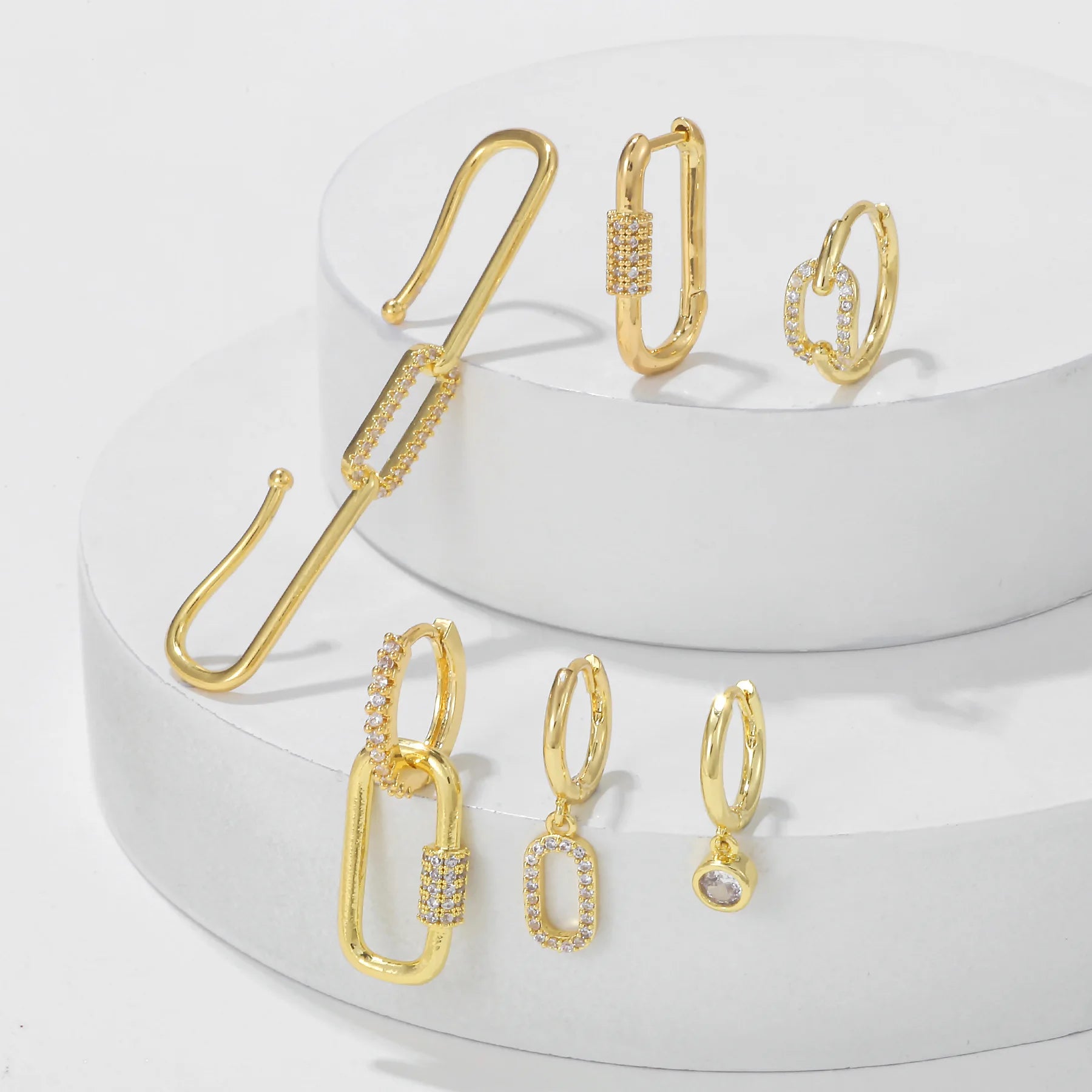 6Pcs Elegant Enamel Jewelry with Gold Plating and Zircon Stones for Women Fashion Earrings Set