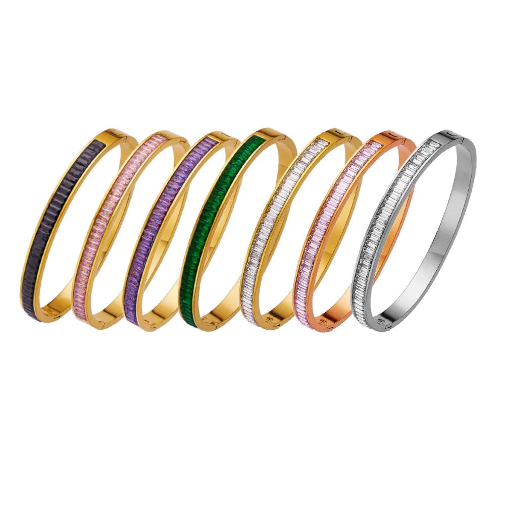 Fashion Luxury Jewelry 18K Gold-plated Cubic Zirconia CZ Bracelet Stainless Steel Colorful square Diamond Bracelet for Women