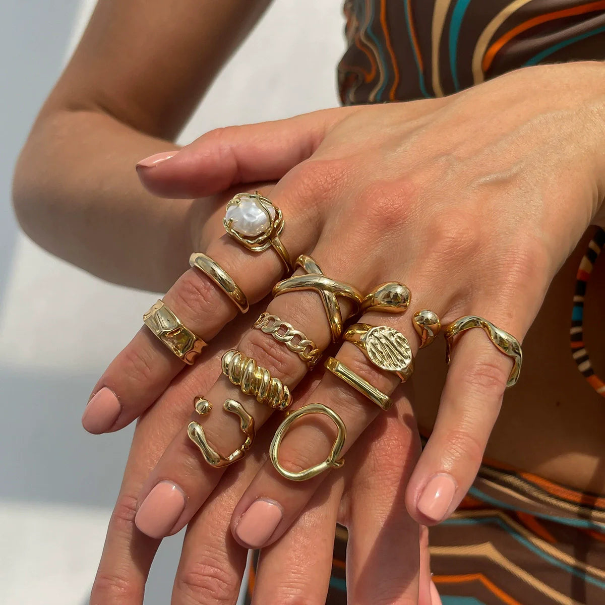 Fashion Gold Flower Ring Set for Wholesale  N2109300