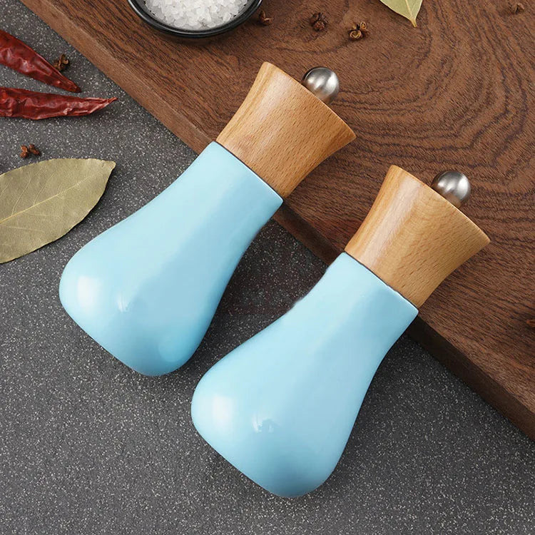 New Product Eco-Friendly Durable Wood Salt Pepper Grinders Set Blue Kitchen Spice Mill with Adjustable Coarseness Ceramic Core