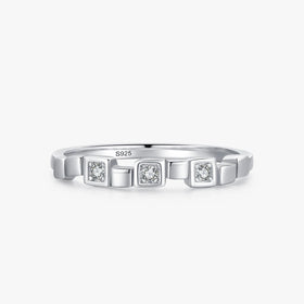 Ailmay Real 925 Sterling Silver Fashion Clear Zircon Stackable Finger Ring for Women Charm Silver Ornaments Wedding Fine Jewelry