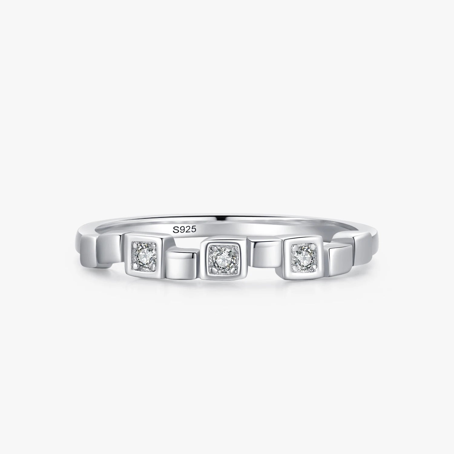 Ailmay Real 925 Sterling Silver Fashion Clear Zircon Stackable Finger Ring for Women Charm Silver Ornaments Wedding Fine Jewelry