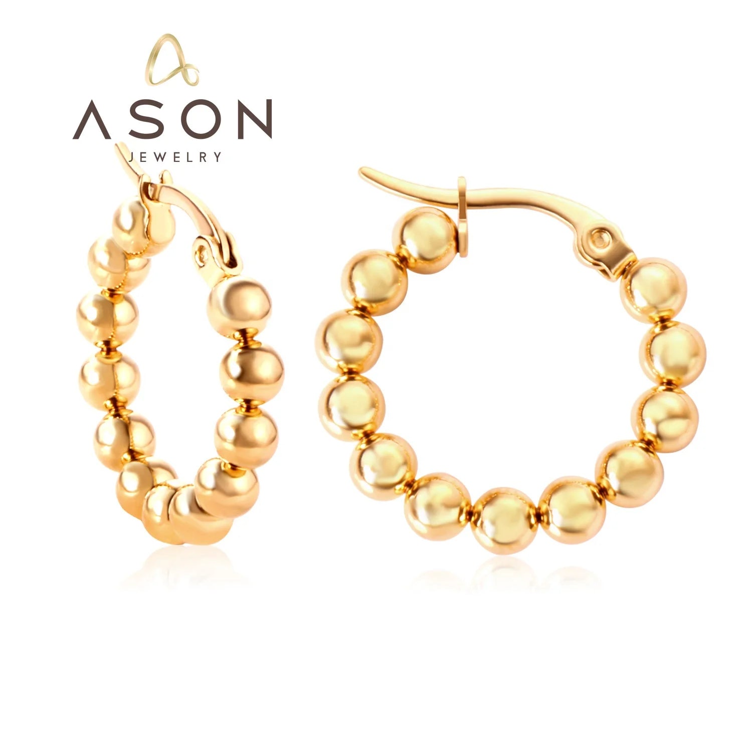 Ason Fashion Everyday Jewelry Women Huggie Stainless Steel Hoops Earrings Gold Plating Simple Hypoallergenic Bead Hoop Earrings