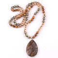 Fashion Design Original 8mm Natural Stone Crystal Knotted Handmade Drop Pendant Necklace Yoga Mala Necklace