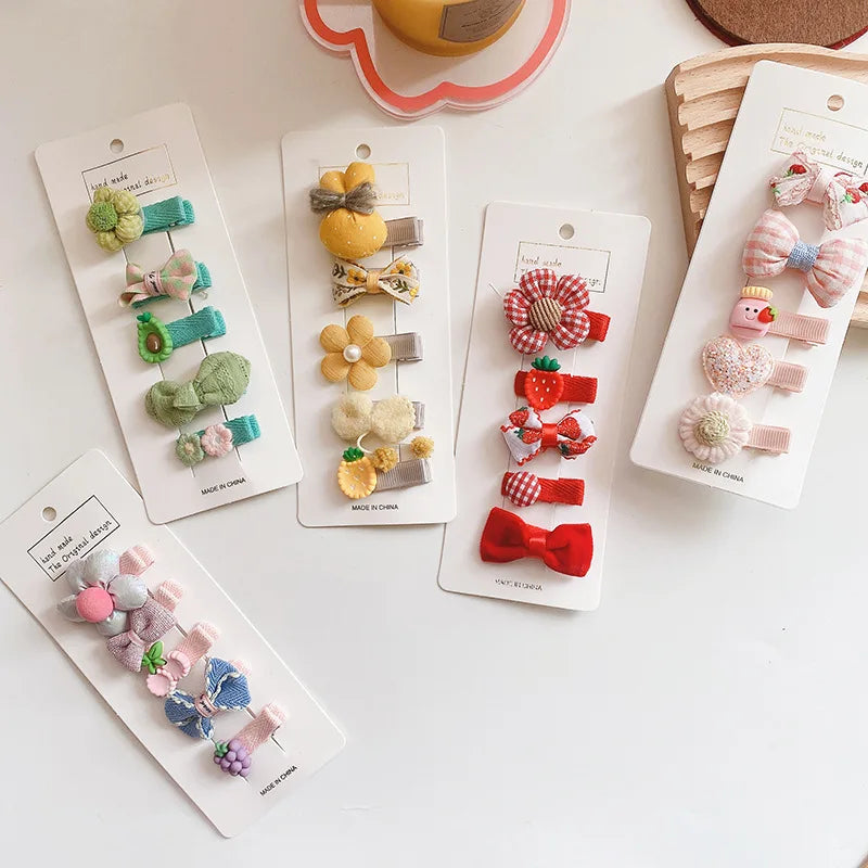 MIO 5pcs/Set Children Hair Clips Set Bowknot Flower Sweet Fruit Cartoon Shape Hairpins for Kids Girls Gift Daily Use