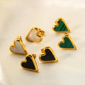Waterproof Tarnish Free 18K PVD Gold Plated Stainless Steel Heart Enamel Shell Turquoise Stone Heart Stud Earrings YF3042