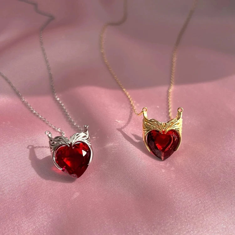 Tarnish Free Jewelry Women Infinity love Heart Locket Pendant Necklace Stainless Steel Birthstone Crystal Red Stone