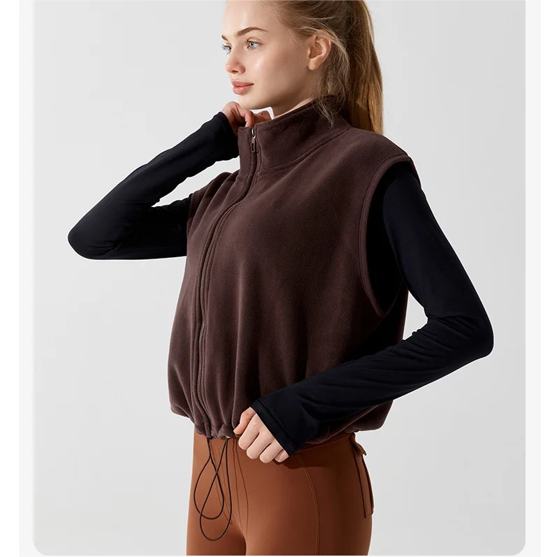 Women's Ollie Velvet Sports Jacket High Collar Full-Zip Fitness Vest Knitted Formal Waistcoat Plus Size Warm Casual Outer Wear