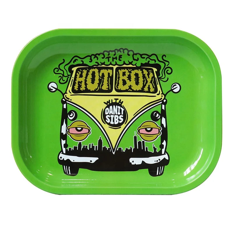 Free Sample Custom Logo Metal Rolling Tray With Grinder Set Wholesale Tin Tobacco Serving Tray