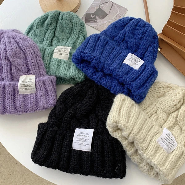 Women's Big Head Knitted Striped Hat Four Seasons Common Fabric Outdoor Loose Face-showing Small