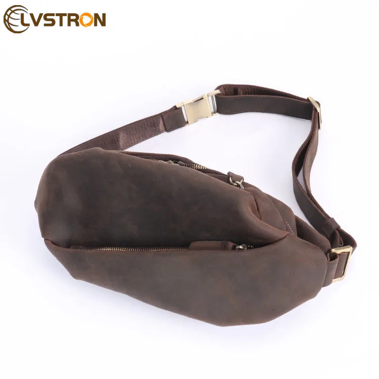 Vintage Men's Dark Brown Genuine Leather Large Capacity Waterproof Zipper Closure Belt Fanny Pack Waist Bag