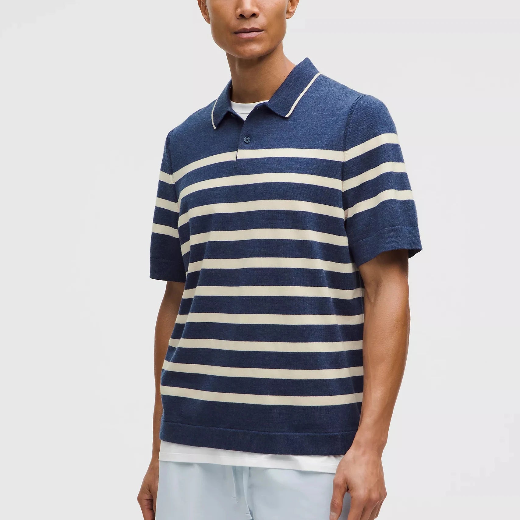 Custom Logo Men's Knitted Breathable Lightweight Casual for Shirts Short Sleeve Striped