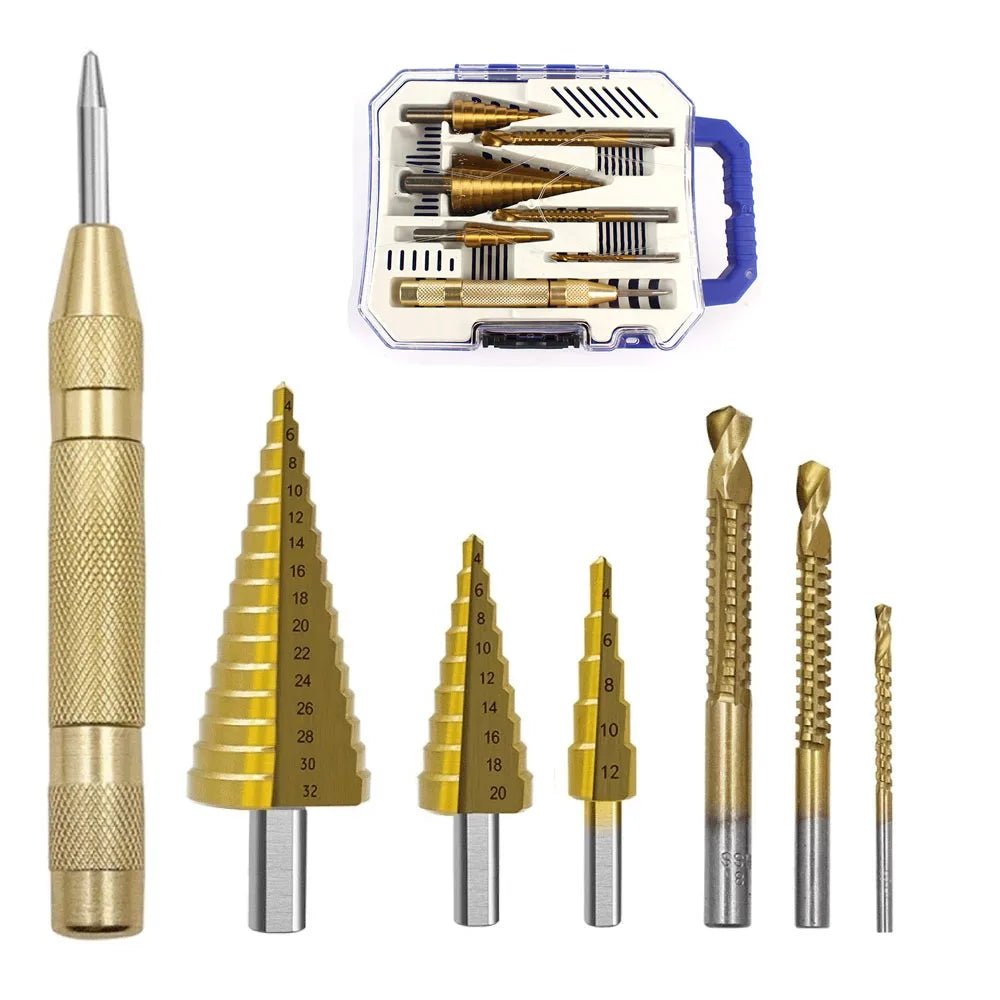 6pcs Hss High Speed Steel Step Drill Bit Sets Titanium Coated Step Drill Bit Set for Comprehensive Metal Wood Drilling Solutions
