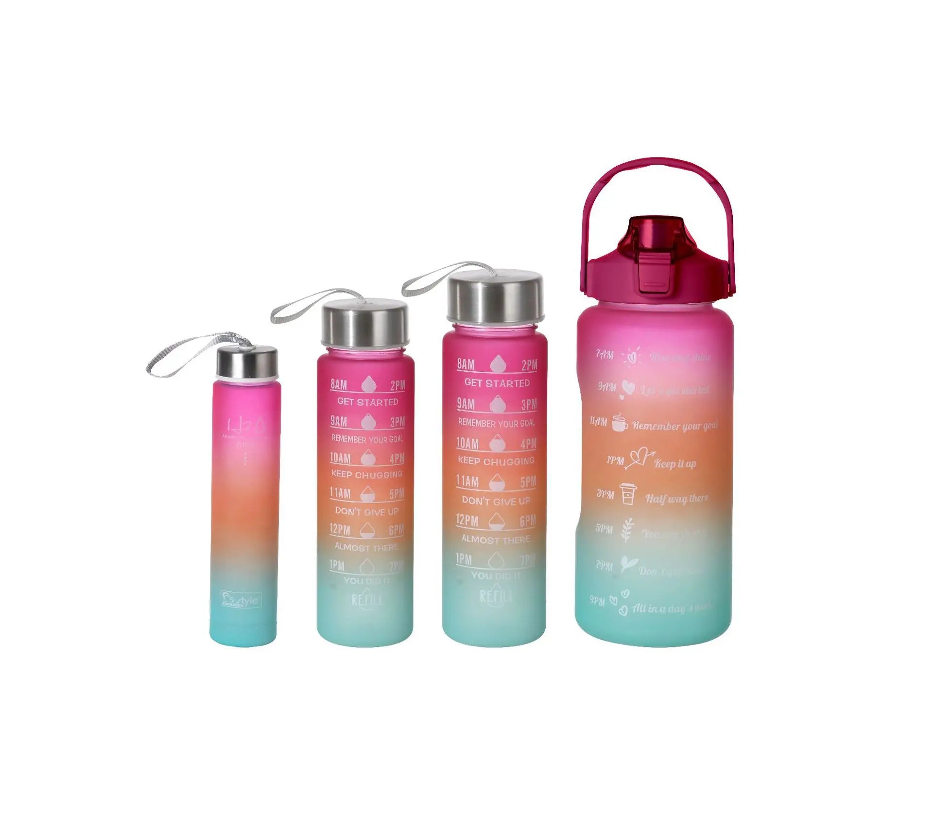 Drink Bottle Creative Gradient Color Sports 4 PCS Set 3000ML 1500ML 900ML 280ML Plastic Water Bottles With Straw