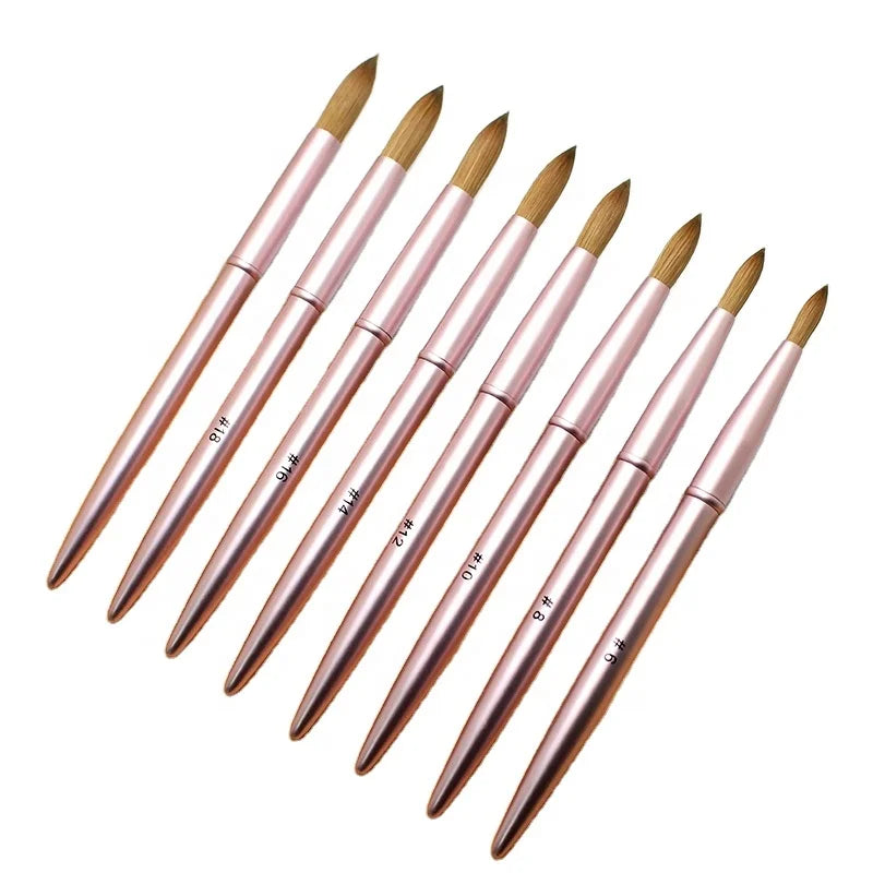 Wholesale Pink Metal Handle Real Kolinsky Hair Nail Tools Accept Customer's Logo Round Head Crystal Painting Nail Brush Design