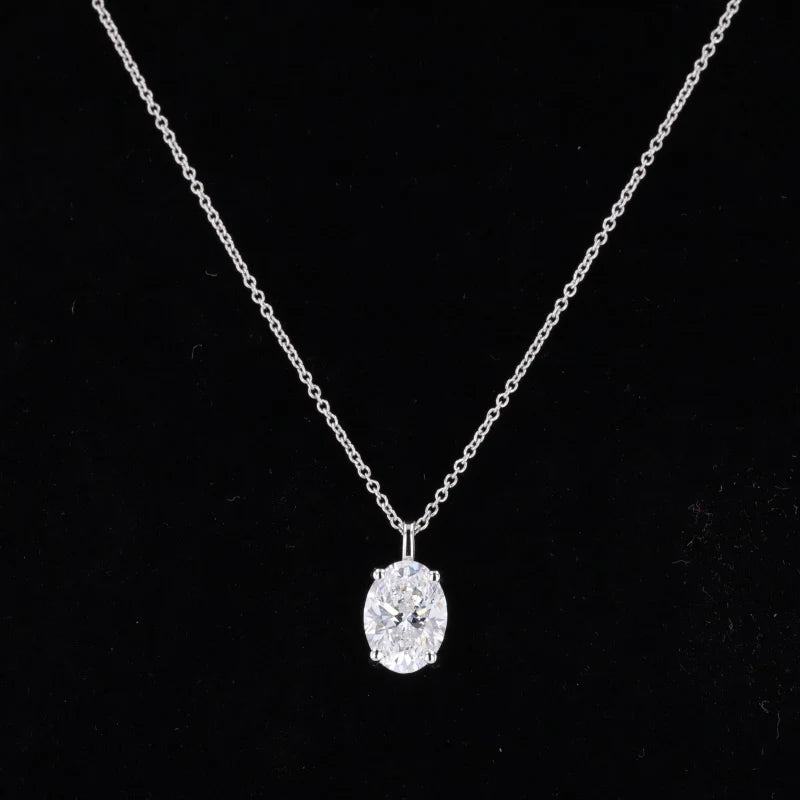 Starsgem IGI Certified Classic Jewelry 1.5 Carat Oval Cut Lab Grown Diamond Pendant 18K White Gold Necklace