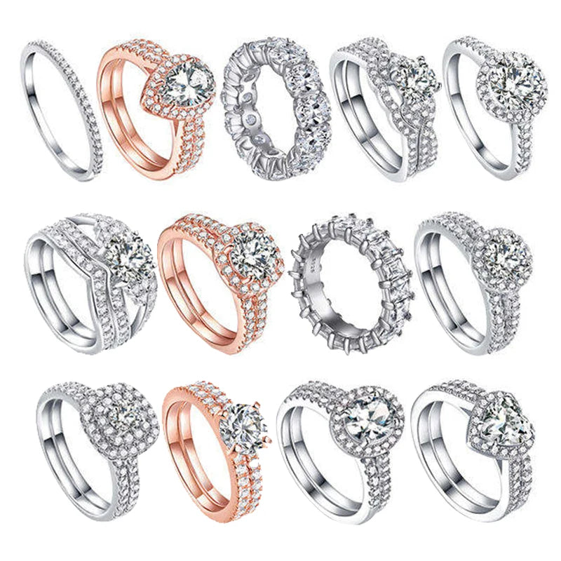 Sterling 925 Rings Jewelry Women Minimalistic Jewellery Plated Wedding Engagement Rings Gold Hot Sale Silver Zircon 2pcs CN;GUA