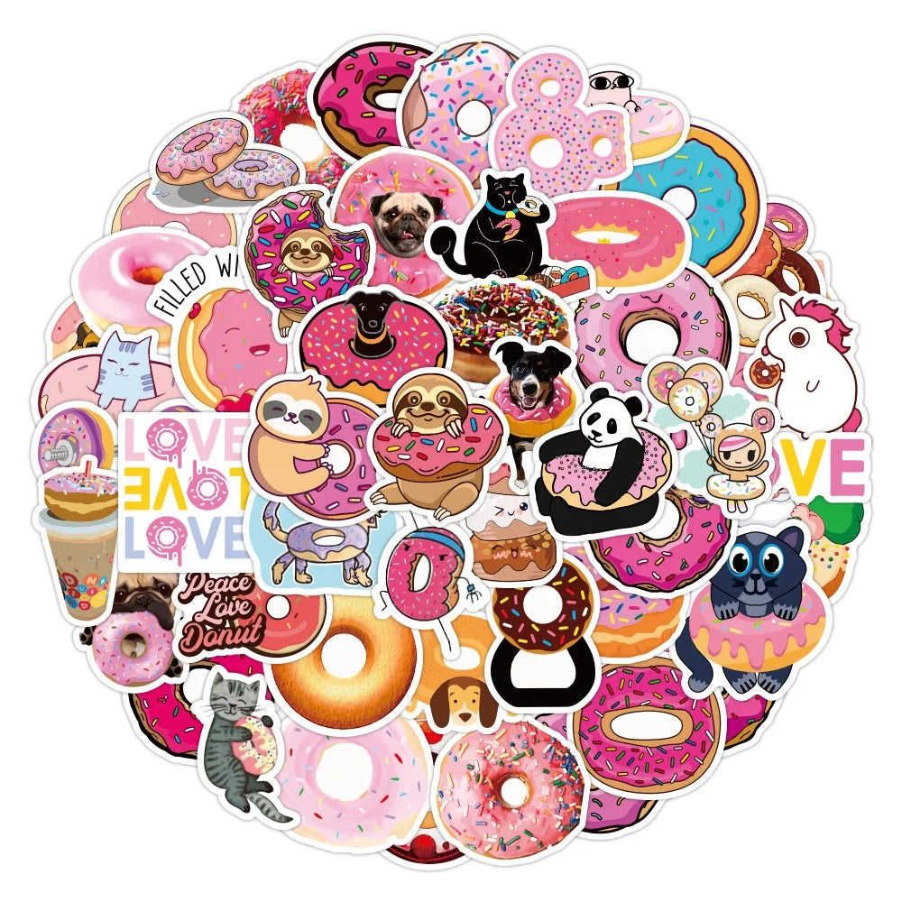 50Pcs Kawaii Donuts Food Graffiti Label Sticker cake bread Decor Diy Stickers