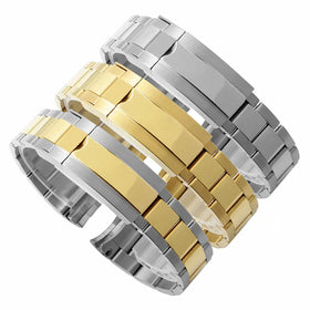 No Logo 20mm Gold Color 3 Beads Tone Curve End Stainless Steel Deployment Clasp Wrist Watch Band