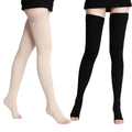 Thigh High Length Dot-top Open Toe Beige Medium 20-30 MmHg Compression Stockings for Men and Women
