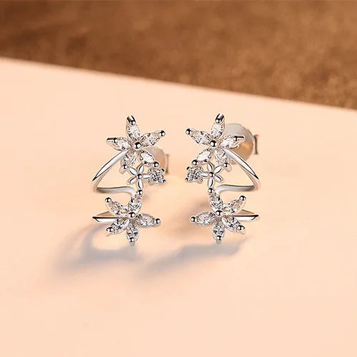wholesale 925 sterling silver zircon inlay flower shape stud earrings