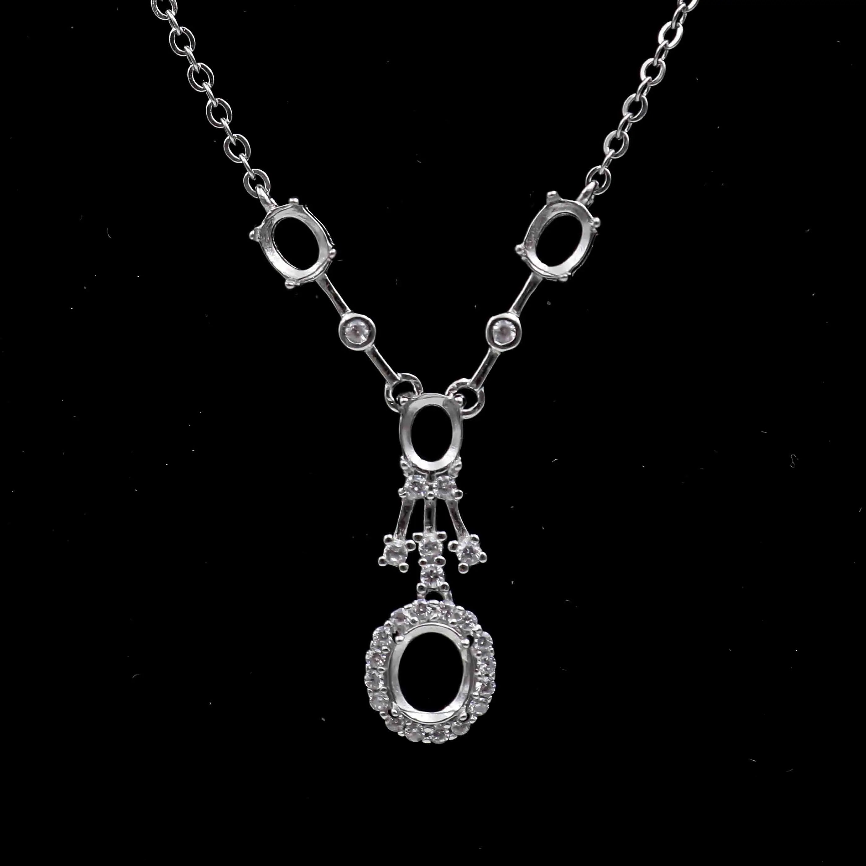 Sterling Silver 4*5+5*6mm Semi Mount Necklace Empty Support Blank Claws Setting S925 Base Without Center Stone for DIY Inlay