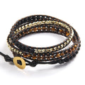 New Fashion Beaded Jewelry  Bracelet Handmade Natural Stone 3 Strands Matt Black tiger Eye Hematite Leather Wrap Bracelets