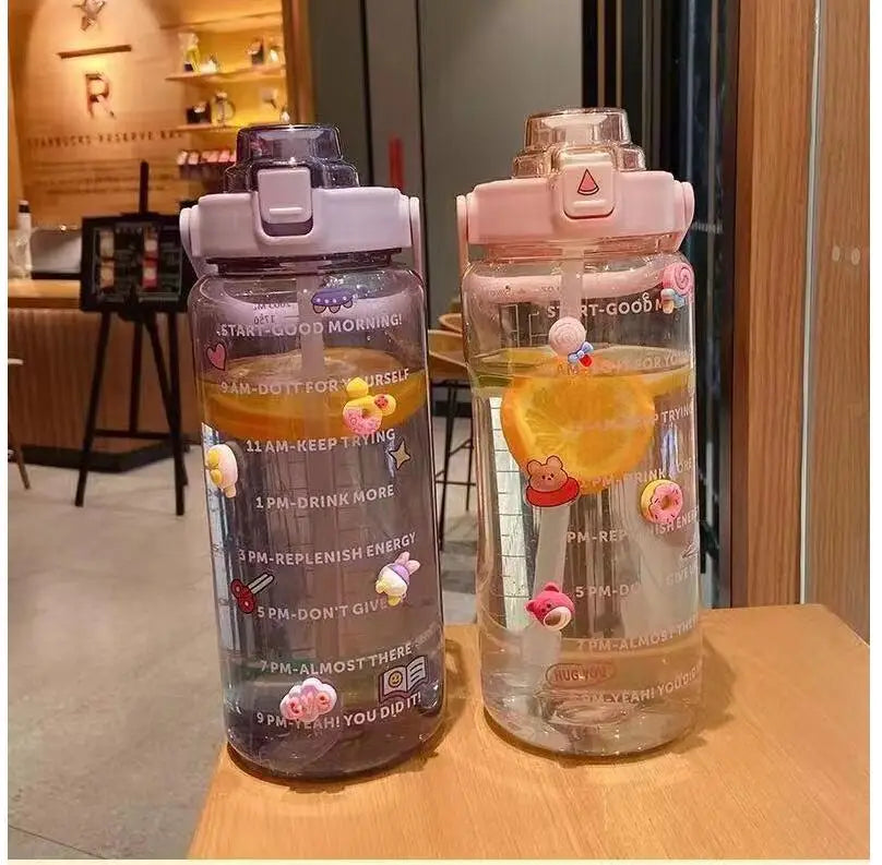 2L Summer Water Cup with Handle Large Capacity Plastic Juice Cup for Children's Drinkware for Camping