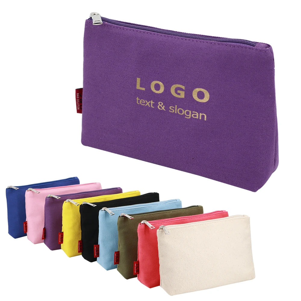 Wholesale Logo Printed Cotton Zipper Promotional Gift Bag Factory Custom Makeup Cosmetic Colorful Eco Canvas Organizer Bag Pouch