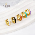 Ason Fashion Style Stainless Steel Jewelry Women Hoop Earrings White Purple Green Red and Black 18k Gold Plated Hoop Earrings