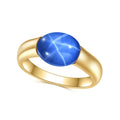 C4486R Abiding Classic Cabochon Cut Cats Eye Lab Blue Star Sapphire Stone Channel Setting Gold Plated 925 Silver Ring