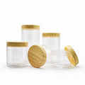 Empty Transparent Pet Plastic Jar  Cosmetic Wide Mouth 500ml Pet Cream Jar with Wood Grain Lid