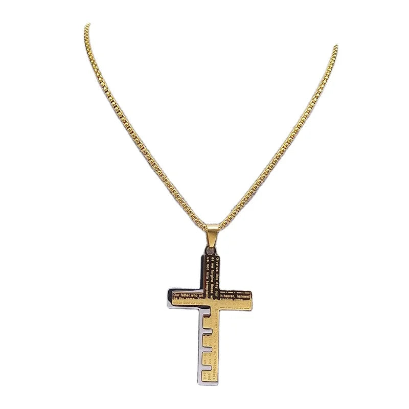 Unisex Stainless Steel Religious Cross Pendant Necklace Men's Box Chain with Gold Plating Fashion Geometric Jewelry Gold Silver