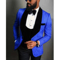 New Custom Made Floral Pattern Royal Blue Black Men Suits Groom Tuxedos 3 Pieces Prom Business Suits Sets (jacket +vest +pants)
