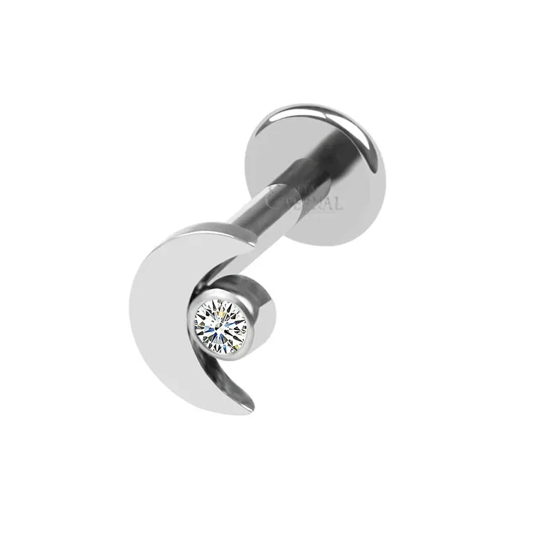Evorte Implant Grade ASTM F136 Titanium Cartilage Earrings Zircon Bezel Set Crescent Moon Labret Piercing Stud Silver Jewelry