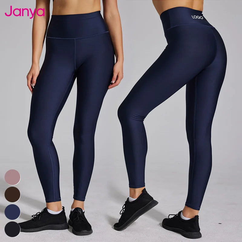 Janya Hot Selling Solid Tummy Control Sports Workout Athletic Pants High Waist Elastic Waist Breathable Sweat-Wicking Four-Way